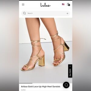 Lulu’s Gold Strappy Heels. Size 7.5 women’s. Never worn.